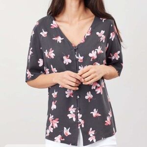 JOULES NWT Georgie Short Sleeve Button Through Top Size US 6 in Grey and Pink